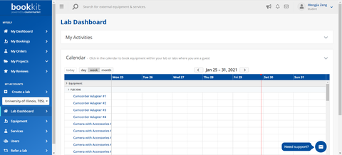 screenshot of Lab Dashboard page